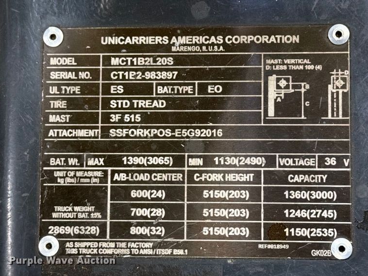 image for item FT3020 2018 UniCarriers BXC40N forklift