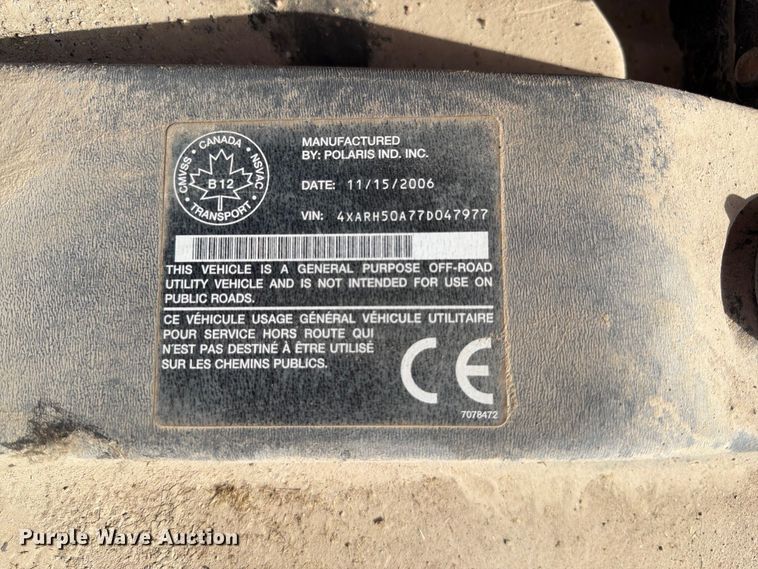 image for item FU0573 2007 Polaris Ranger 500 utility vehicle