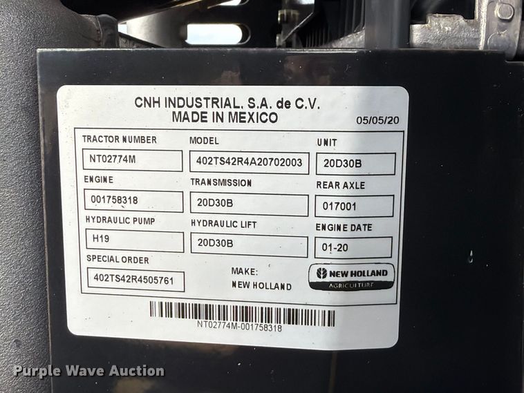 image for item FU1051 2020 Case New Holland TS6.120 MFWD tractor