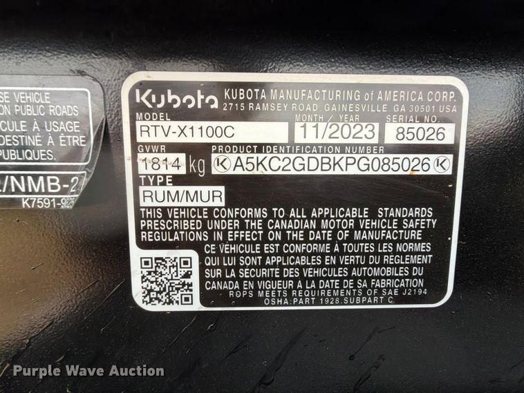 image for item FU1053 2023 Kubota RTV-X1100C utility vehicle
