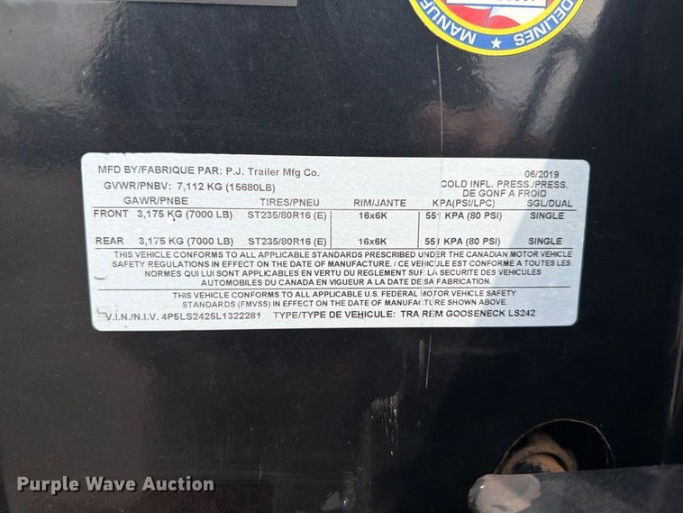 image for item FW3505 2020 PJ Trailers LS242 flatbed trailer