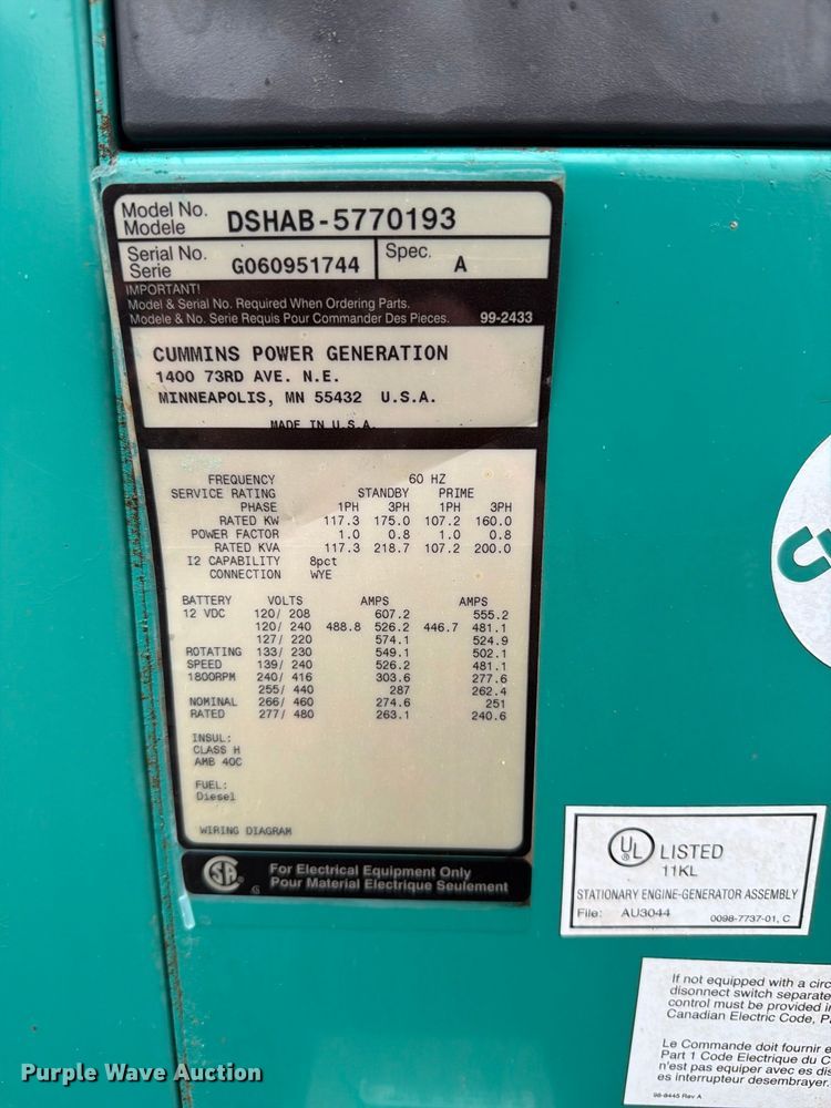 image for item FW3521 Cummins Power Generation DSHAB-5770193 generator