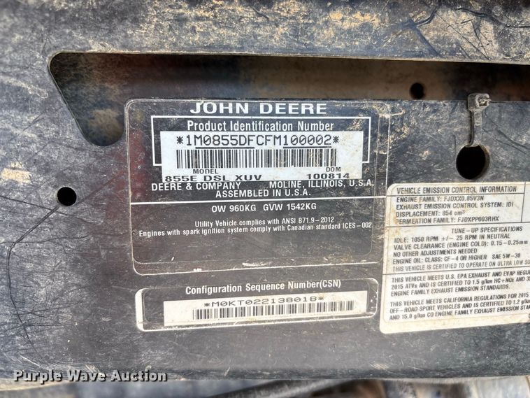 image for item YA4959 2015 John Deere 855E DSL XUV utility vehicle