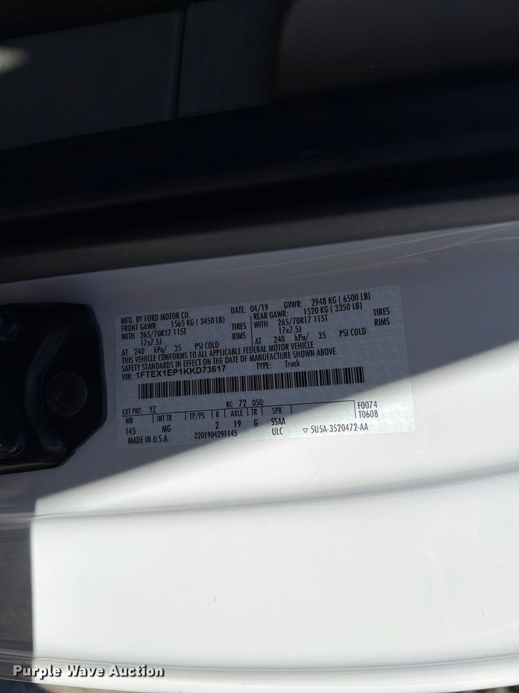 image for item YA5387 2019 Ford F150 Ext. Cab pickup truck