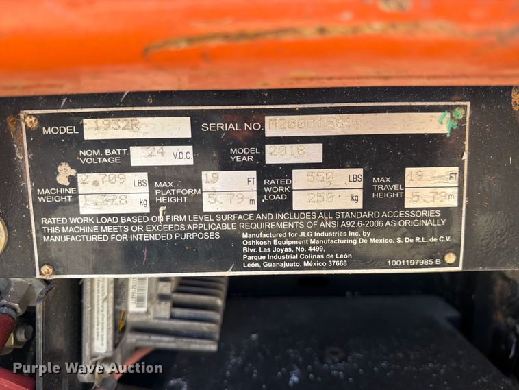 image for item DV7393 2018 JLG 1932R scissor lift