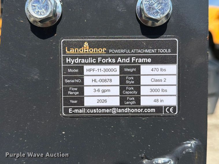 image for item DZ4902 2026 LandHonor HPF-11-3000G skid steer forks