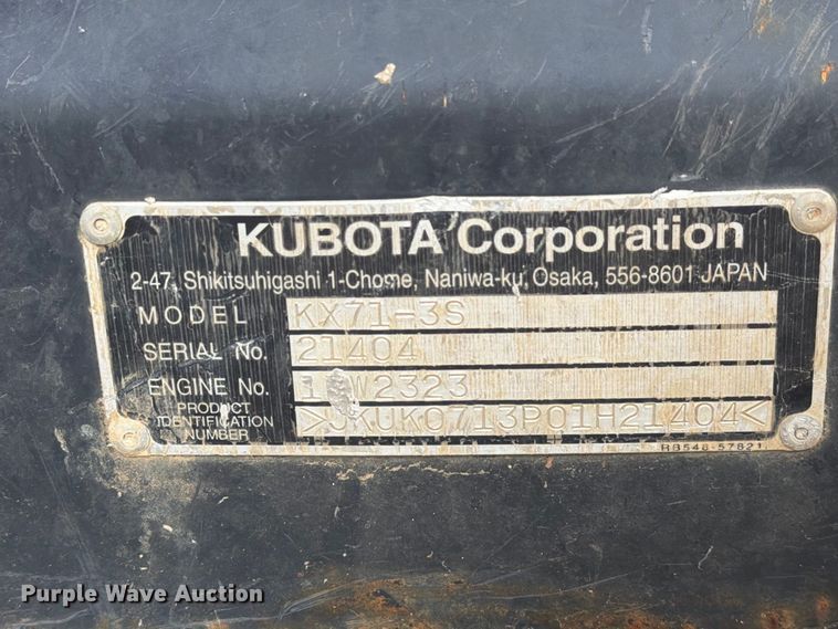 image for item EA7343 2016 Kubota KX71-3S mini excavator