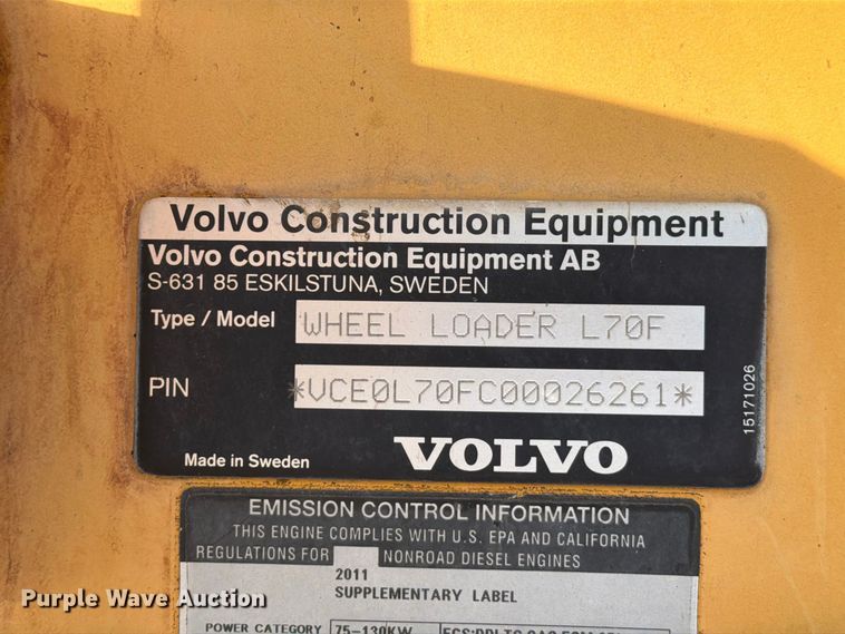 image for item EA7377 2011 Volvo L70F wheel loader