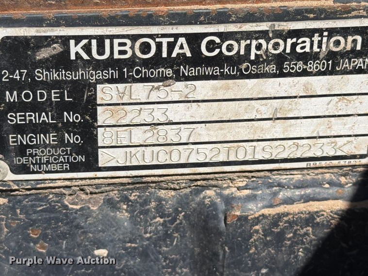 image for item EI7772 2014 Kubota SVL75-2 tracked skid steer loader