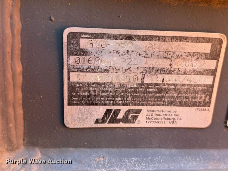 image for item EP3052 2012 JLG G10-55A telehandler