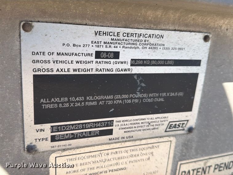image for item EP7900 2009 East end dump trailer