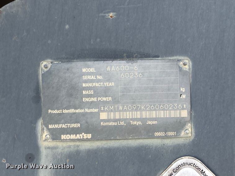 image for item ER3426 2007 Komatsu WA600-6 wheel loader