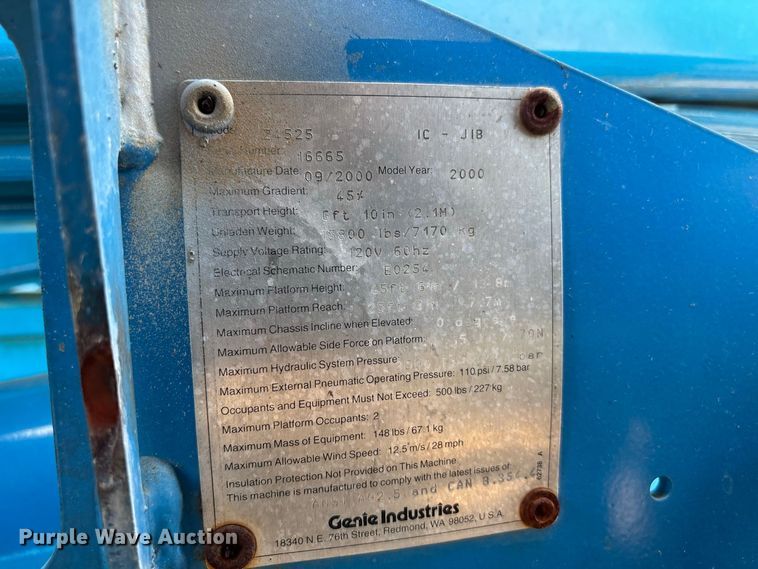 image for item ER3440 2000 Genie Z4525 boom lift