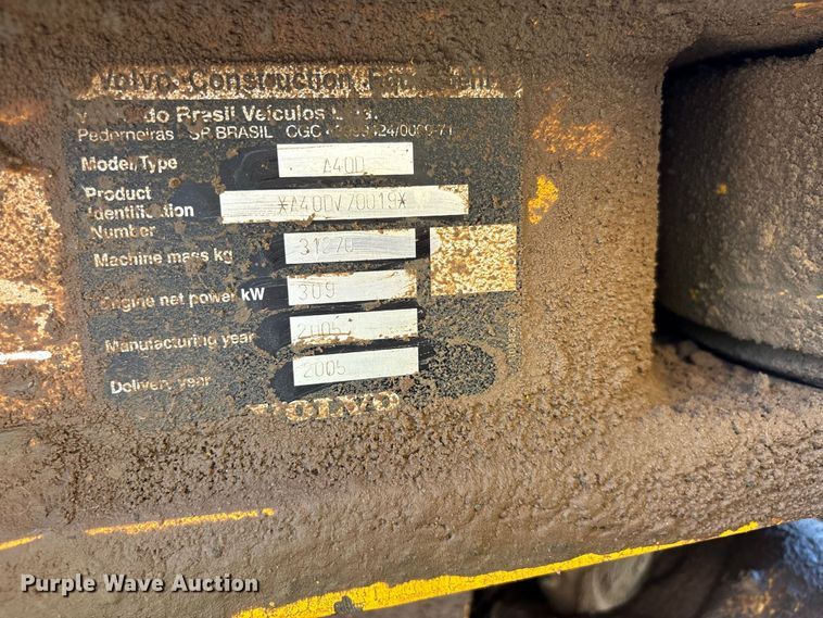 image for item ER3442 2005 Volvo A40D articulated haul truck