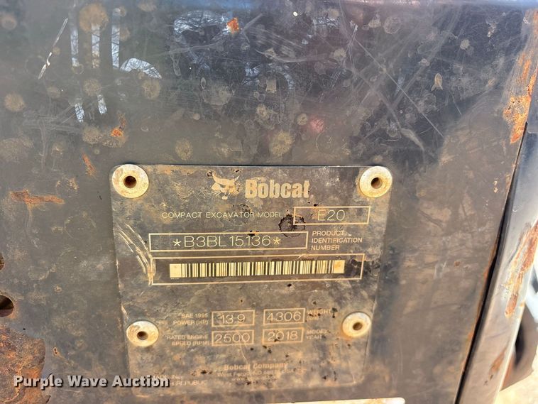image for item ES8279 2018 Bobcat E20 mini excavator