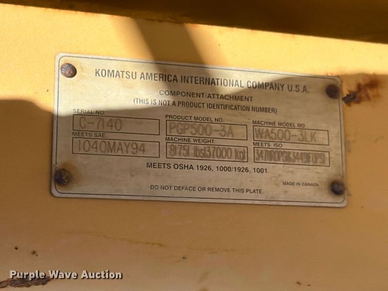image for item EX1027 2002 Komatsu WA500-3LK wheel loader