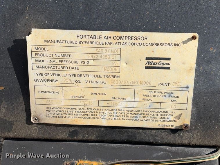 image for item FB8371 2006 Atlas Copco XAS97 air compressor