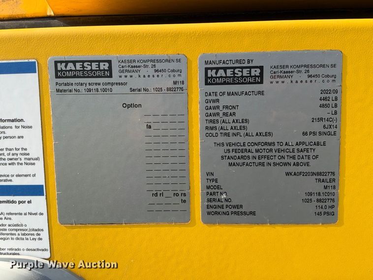 image for item FB8391 2022 Kaeser M118 air compressor