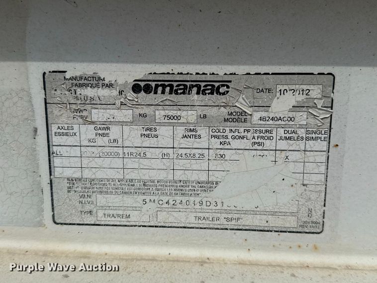 image for item FC4457 2013 Manac 4B24 bottom dump trailer