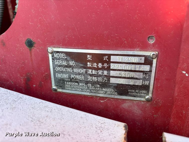 image for item FG0769 2011 Takeuchi TL250 tracked skid steer loader