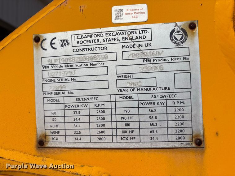 image for item FJ2011 2002 JCB 190 skid steer loader