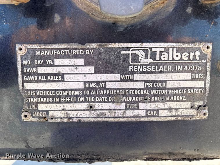 image for item FK2160 2005 Talbert lowboy equipment trailer