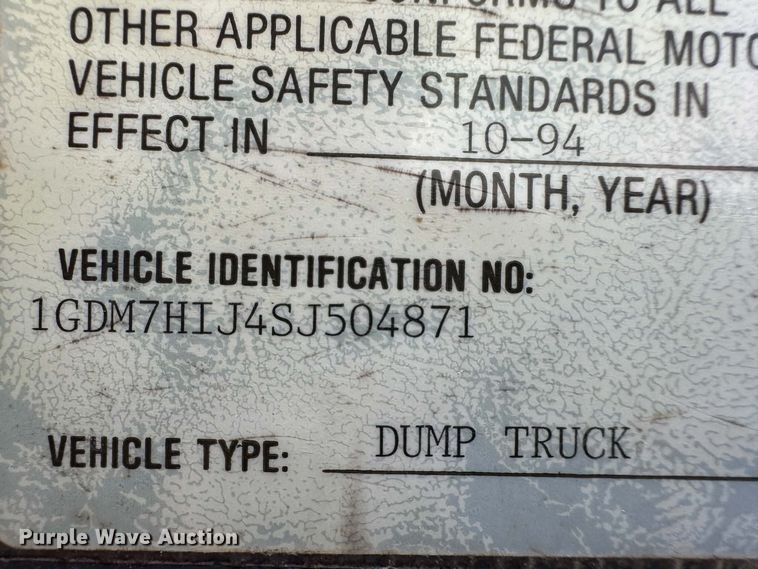 image for item FK5290 1995 GMC C7 dump truck
