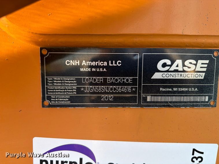image for item FN2638 2012 Case 580 Super N backhoe