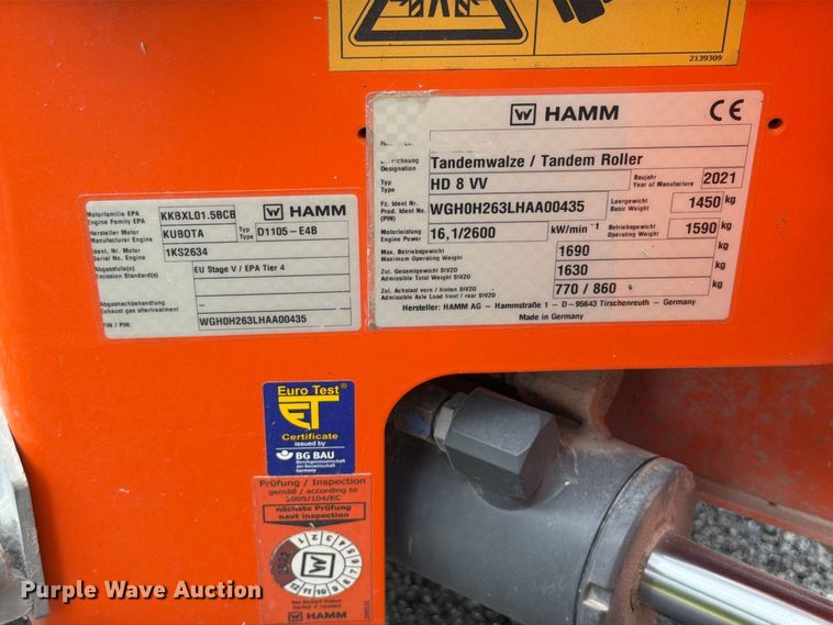 image for item FT6417 2021 Hamm HD8 double drum vibratory roller
