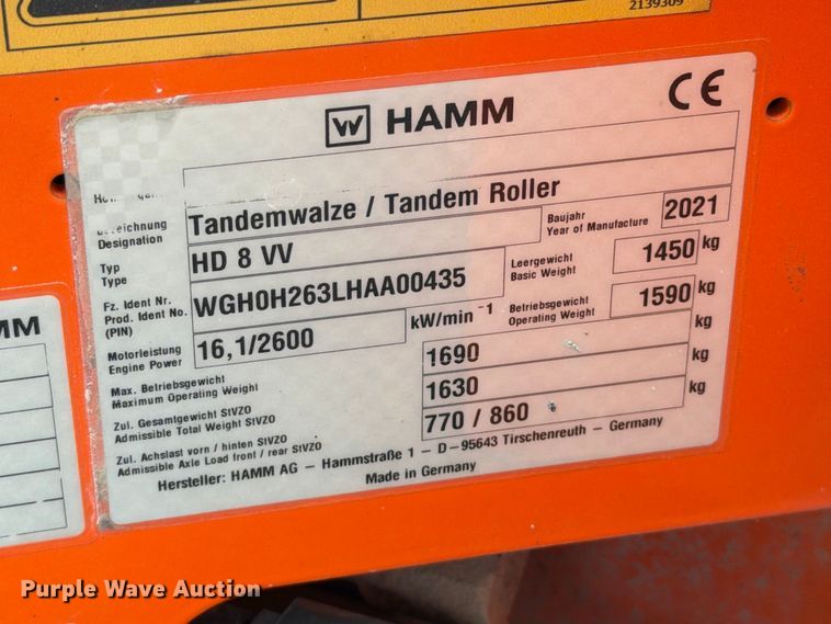 image for item FT6417 2021 Hamm HD8 double drum vibratory roller