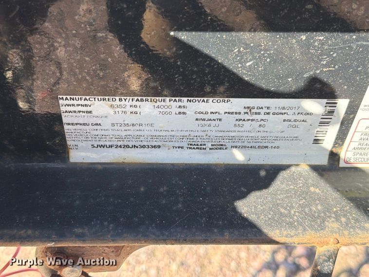 image for item FT6854 2018 Novae equipment trailer