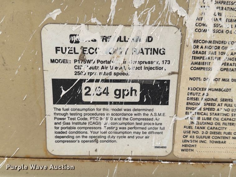 image for item FU0587 1988 Ingersoll Rand P175WD air compressor