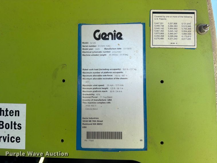 image for item FU4752 2005 Genie S-125 boom lift