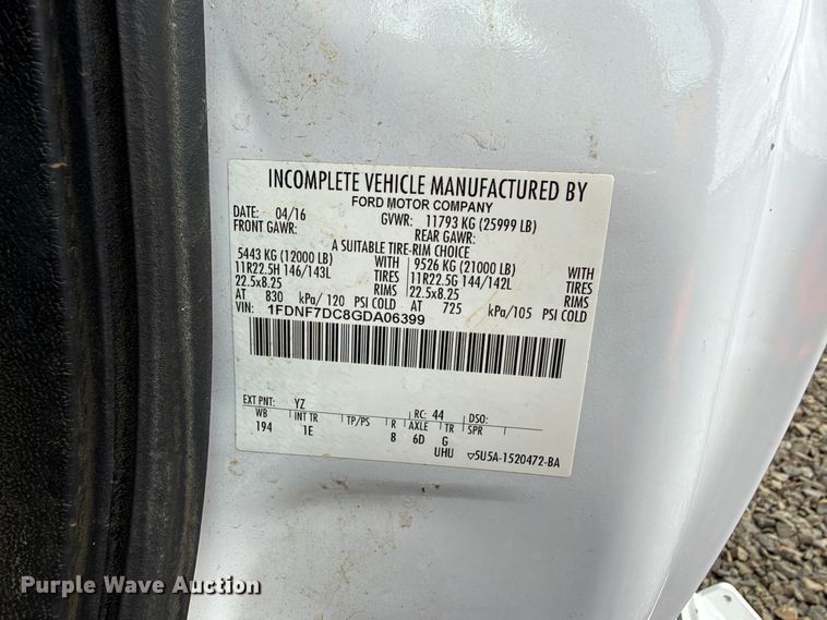image for item YA4619 2016 Ford F750 Super Duty forestry bucket truck