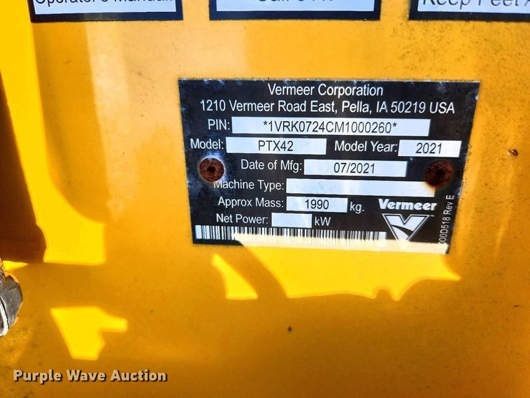 image for item YA5435 2021 Vermeer PTX42 trencher