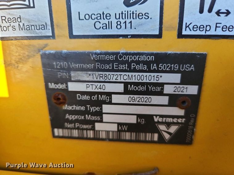 image for item YA5442 2021 Vermeer PTX40 trencher