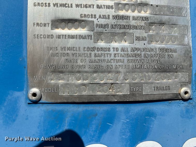 image for item DS2587 1988 Holden Industries HGD2042 equipment trailer