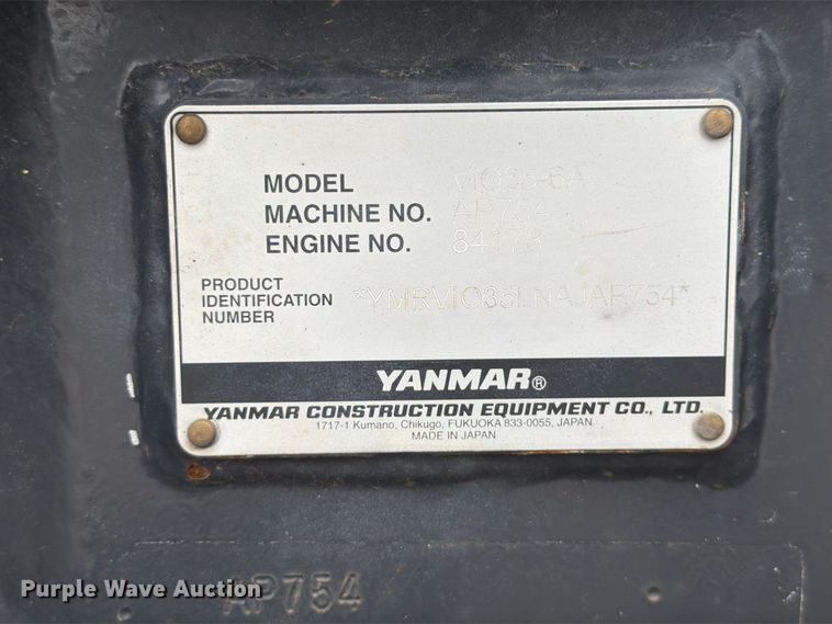 image for item FK3743 2021 Yanmar VIO35-6A mini excavator