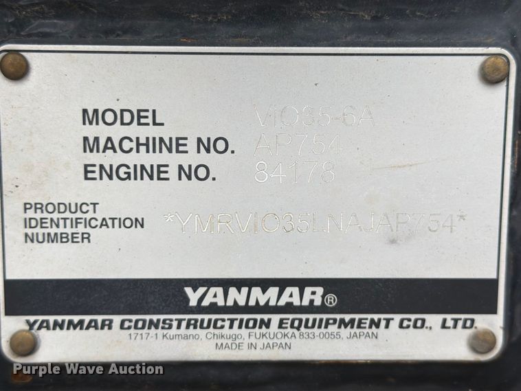 image for item FK3743 2021 Yanmar VIO35-6A mini excavator