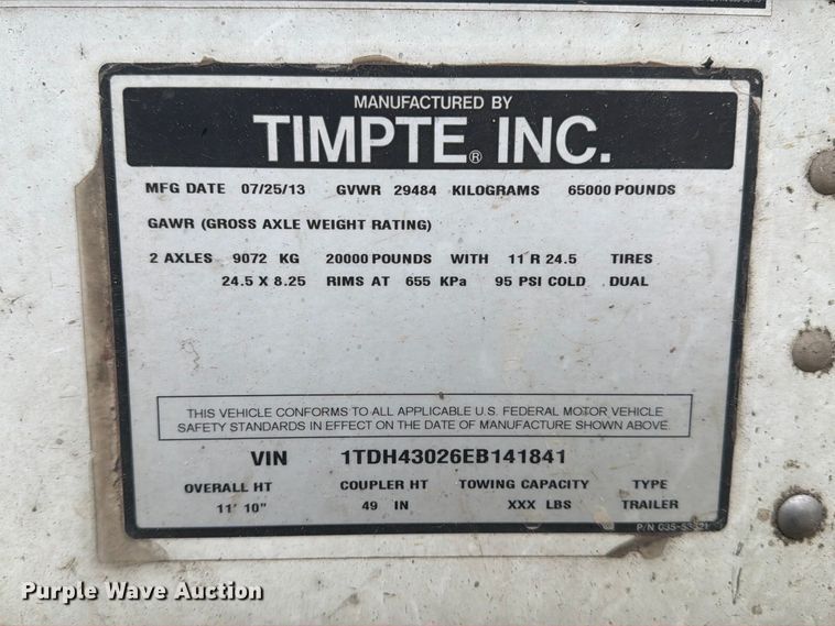image for item EP7947 2014 Timpte Super Hopper grain trailer