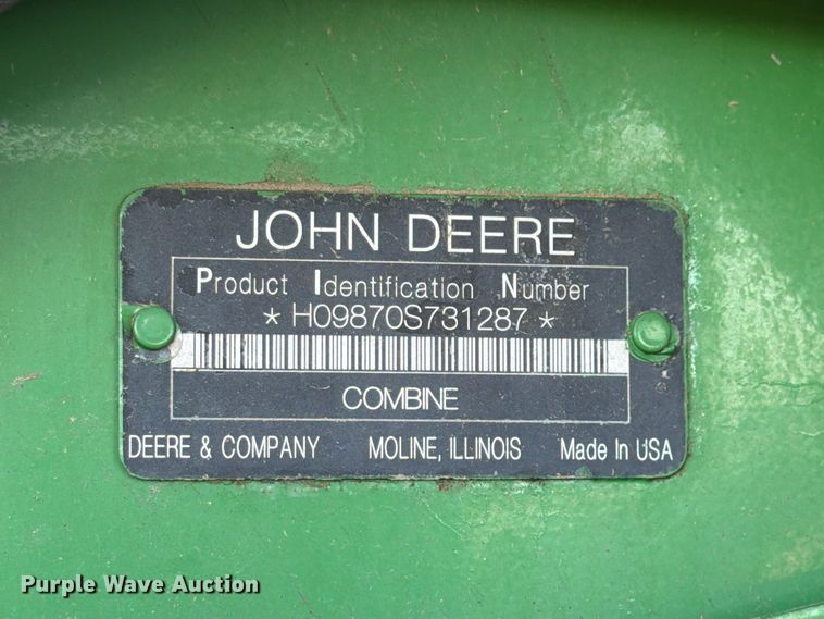 image for item YA5777 2009 John Deere 9870 STS RWA combine