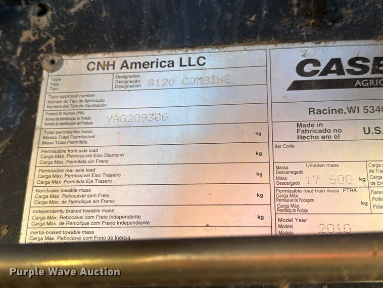 image for item YA5813 2010 Case IH 8120 Axial-Flow RWA combine