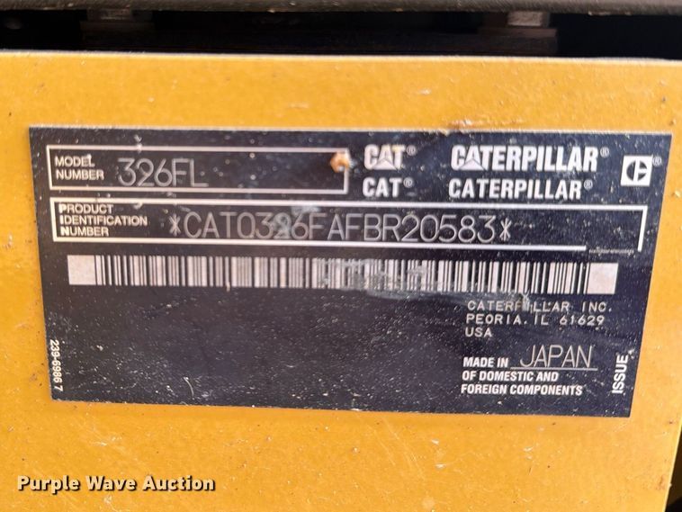 image for item FN3523 2019 Caterpillar 326F L excavator