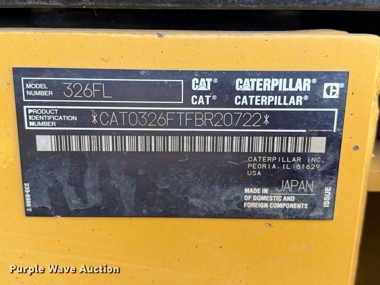 image for item FN3525 2019 Caterpillar 326F L excavator