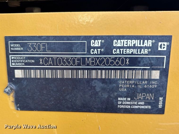 image for item FN3551 2018 Caterpillar 330F L excavator
