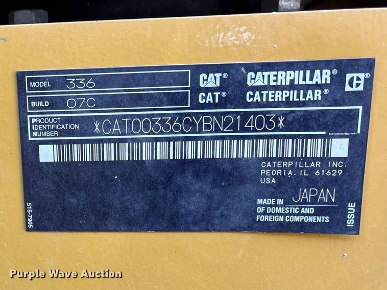 image for item FN3573 2022 Caterpillar 336 TC excavator