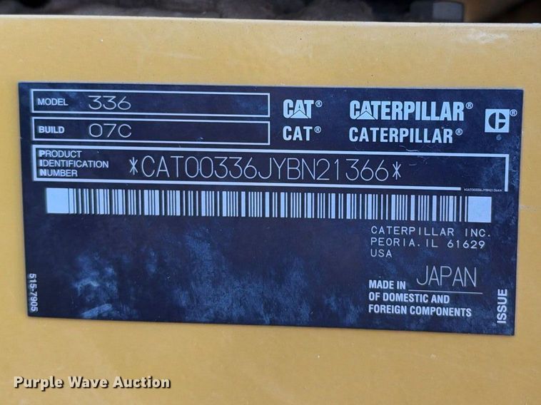 image for item FN3574 2022 Caterpillar 336 TC excavator