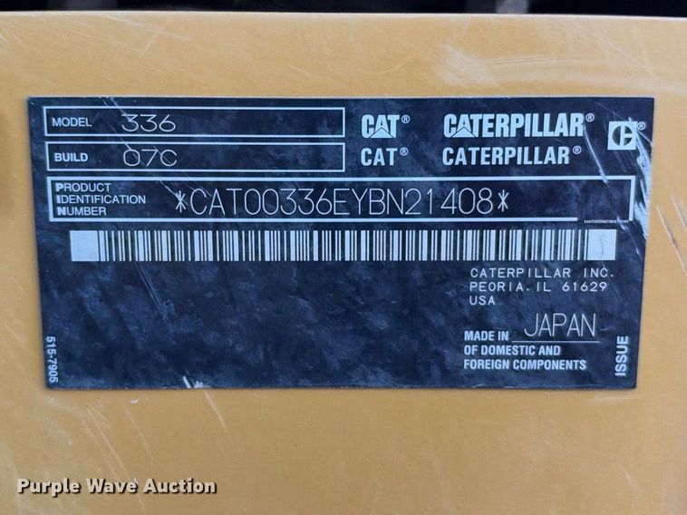 image for item FN3576 2022 Caterpillar 336 TC excavator