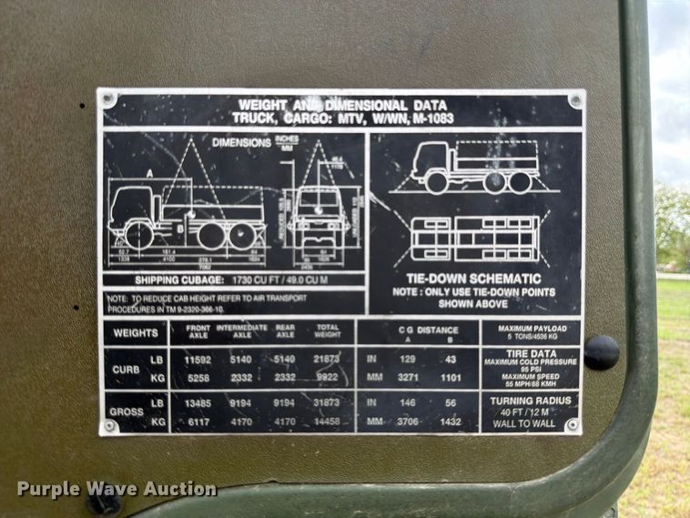 image for item FN3596 1997 Stewart and Stevenson M1083 6X6 flatbed truck