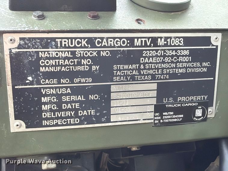 image for item FN3596 1997 Stewart and Stevenson M1083 6X6 flatbed truck
